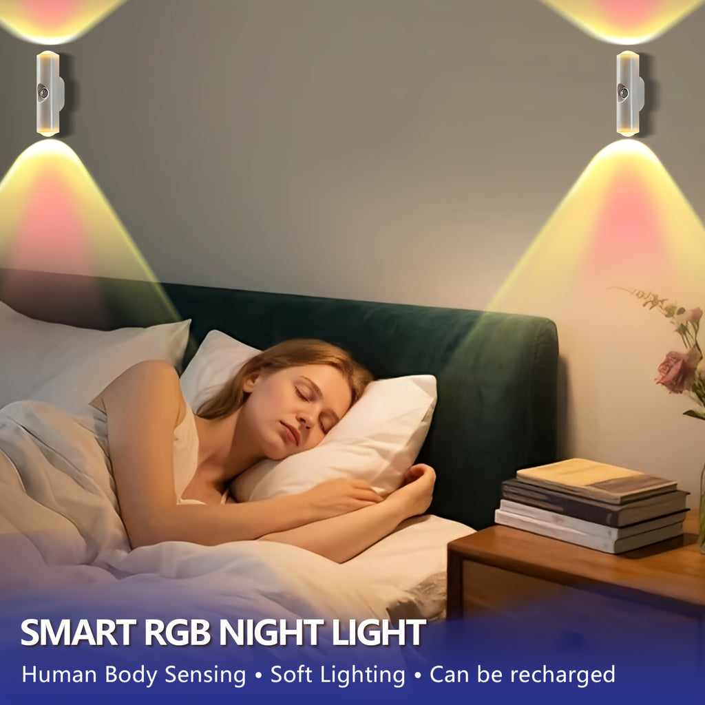 Magnetic Motion Sensor LED Night Lights USB Rechargeable - 9-Color Wall-Mounted Wireless Sconce, 3 Sensing Modes, No Wiring, for Hallway Bedroom Stairs Kitchen | Nuvia Haven