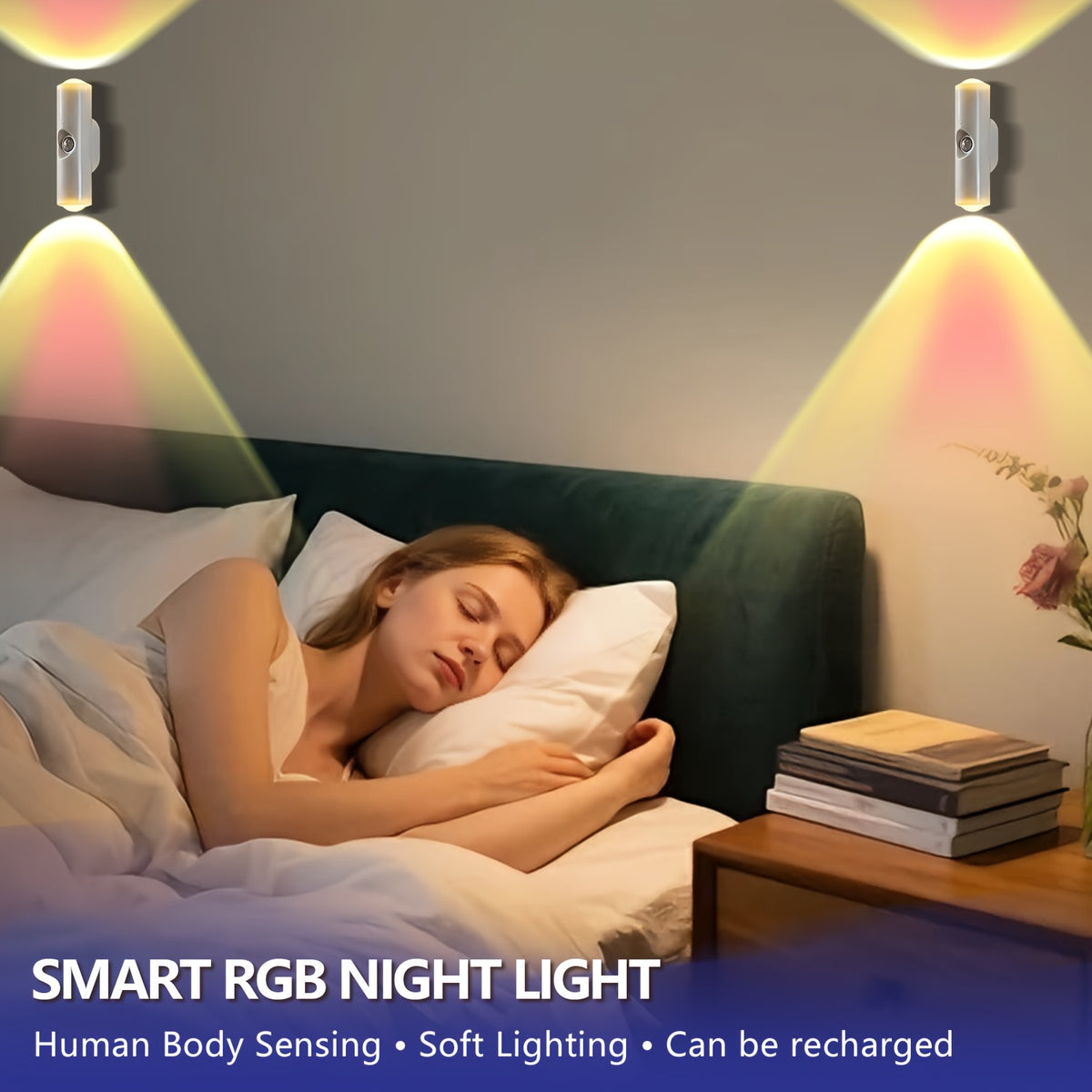Magnetic Motion Sensor LED Night Lights USB Rechargeable - 9-Color Wall-Mounted Wireless Sconce, 3 Sensing Modes, No Wiring, for Hallway Bedroom Stairs Kitchen | Nuvia Haven