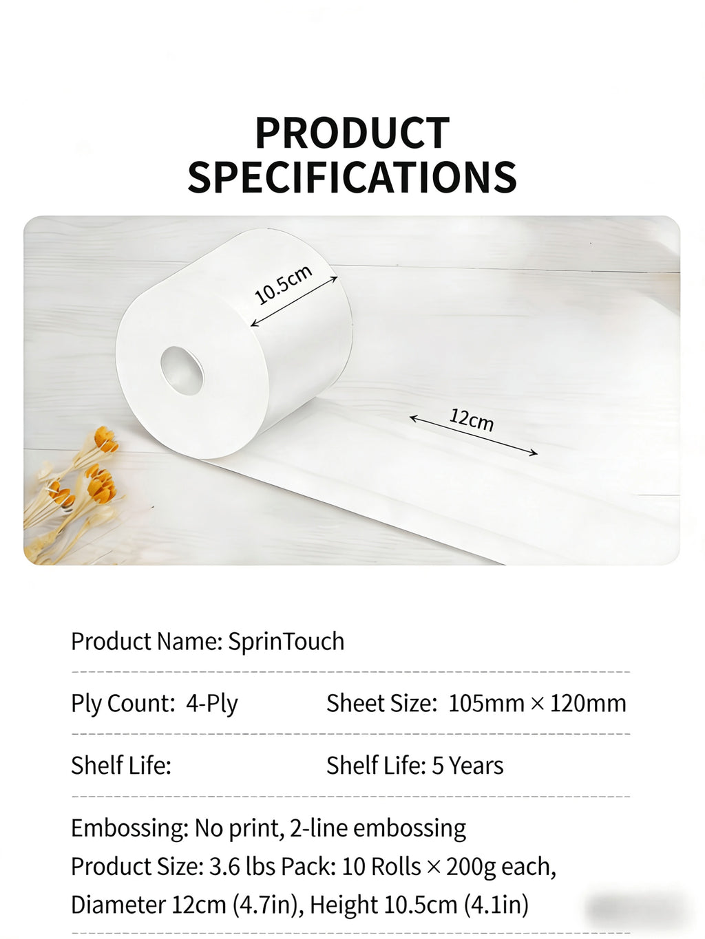 Ultra Soft Toilet Paper 4-Ply Thick Undyed Tissue Rolls, No Lint No Crumbs, Premium Bathroom Tissue for Home Hotel Office, Available in 1, 2 & 6 Roll Packs