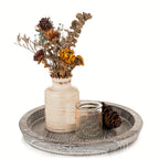 Rustic Round Wood Decorative Tray – Distressed Farmhouse Wooden Tray for Coffee Table, Ottoman, Living Room & Kitchen Counter Decor, Candle Holder Base & Boho Home Styling