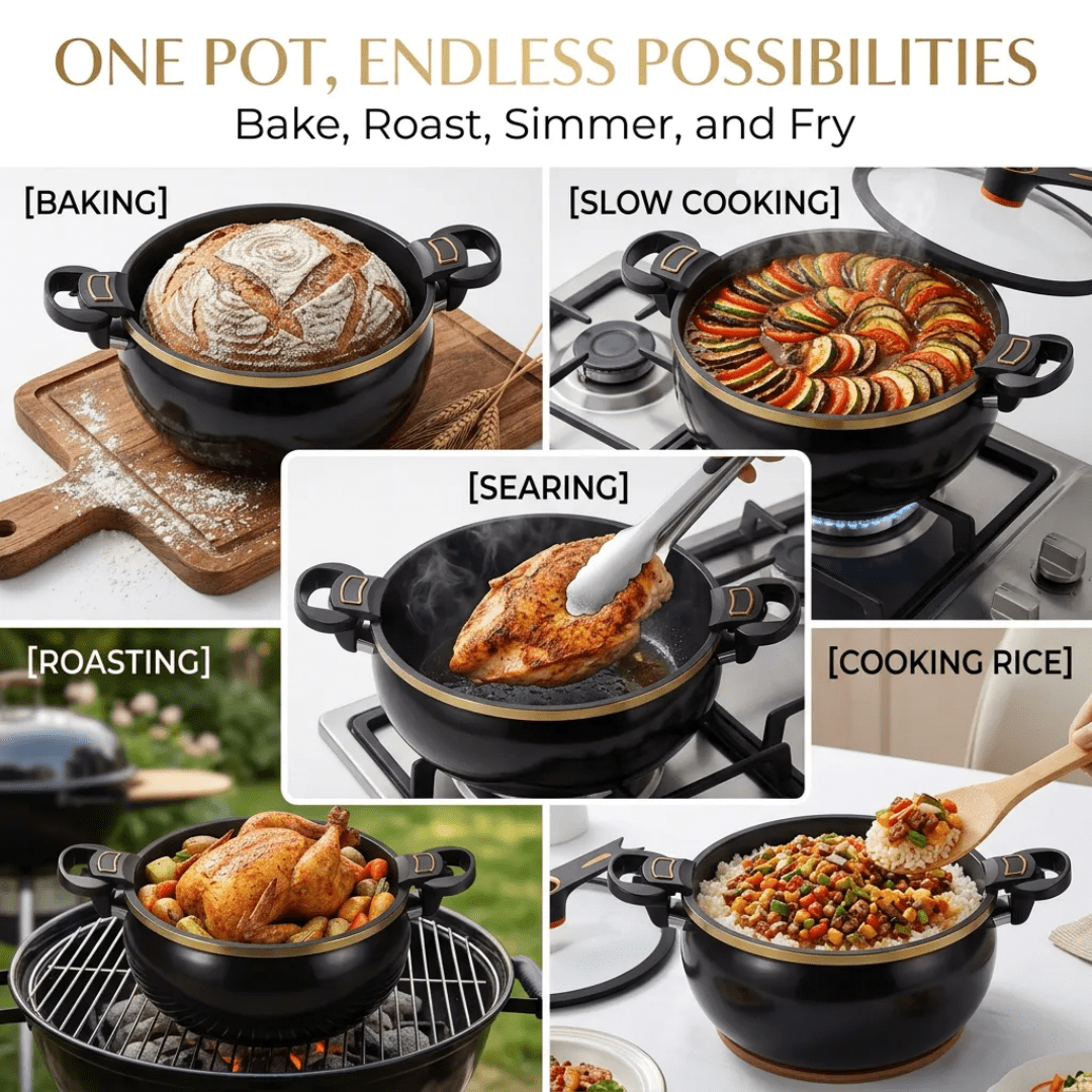 8.45QT Large Capacity Non-Stick Braiser Soup Pot with Twist-Lock Handle – Fast Even Heating, Gas Induction & Fire Pit Compatible for Home Restaurant & Camping