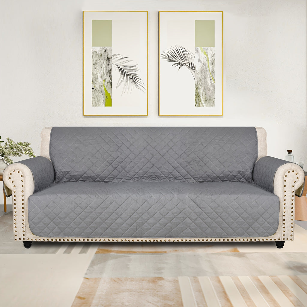 Universal Fit Sofa Slipcover Protector Washable 3 4 Seater, 5-Layer Quilted Pet-Friendly Couch Cover with Elastic Straps – Recliner & Loveseat Compatible, Non-Slip Furniture Protector for Living Room