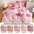 Plush Faux Fur Duvet Cover Set for Kids & Teens, 3/4 Pcs with Pillowcases & Heart Pillow, Super Soft Warm Faux Fur Comforter Cover, Machine Washable Lodge Style Bedding, Twin Queen King