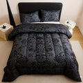 Skull Quilt Set 3 Pcs – Black & Gray Digital Print Comforter with 2 Pillowcases, 180GSM Soft Breathable Bedding for Twin Full Queen King Dorm & Bedroom Decor