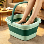 Collapsible Foot Bath Basin for Soaking Feet - Foot Soak Tub with Handles & Massage Acupoints, 3.96 Gal Foldable Plastic Foot Bucket for Pedicure & Home Spa Relief - Green, Grey, Pink & Yellow