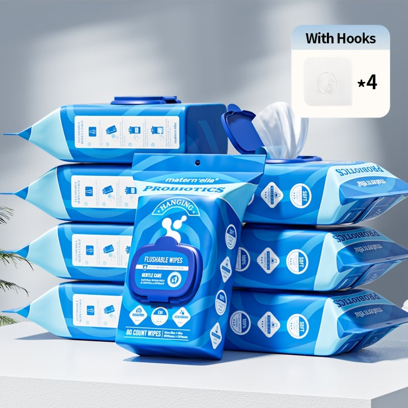 Flushable Wet Wipes with Probiotics, Plant-Based Fibers Fragrance-Free Sewer-Safe Butt Wipes, Soft Thick Disposable Personal Care Wipes for Adults, Incontinence & Sensitive Skin, Multi-Pack