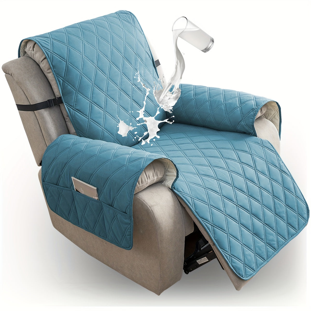 Quilted Recliner Sofa Cover Anti-Slip Wear-Resistant 4-Layer Fabric Dual Side Pockets Machine Washable Pet Home Bedroom Living Room 10 Colors 2 Sizes