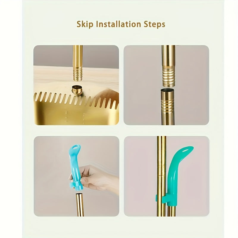 Premium Golden Stainless Steel Broom with Microfiber Bristles & 15° Angled V-Edge Dustpan – Floor-Safe, Hair-Trapping, Rubberized Bumper for Indoor & Outdoor Sweeping | Broom Only or Set