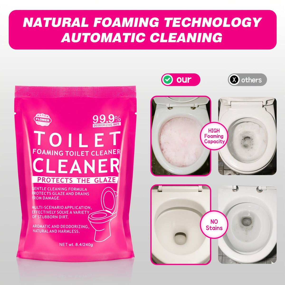 Foam Toilet Powder Cleaner 5 Pack – Fast-Acting Stain Remover, Drain Unclogger & Deodorizer for Toilets, Ocean & Floral Scent, No Harsh Chemicals, Travel & Home Use