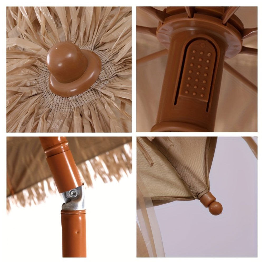 7.5 Foot Tropical Thatch Tiki Outdoor Patio Umbrella UV Protection Push Button Tilt Manual Lift Steel Pole Iron Frame Poolside Garden Backyard