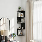 Floating Corner Wall Shelf 3 or 5-Tier, Wall Mounted Storage Rack for Living Room, Bedroom, Kitchen, Bathroom & Office, Easy Install Decorative Corner Shelves, White or Black, 1 or 2 Pieces