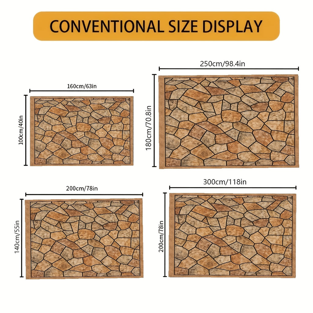 Outdoor Patio Rug Washable Stone Pattern Rectangular Carpet – Durable Indoor Outdoor Mat for Patio, Garden, Camping, RV & Sunroom | Multiple Sizes
