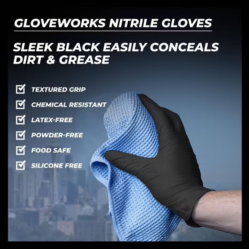 Thickened Nitrile Gloves Disposable Diamond Fingertip Pattern Latex Free Powder Free Heavy Duty Industrial Gloves for Automotive Cleaning Manual Labor S M L XL