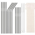 Reusable Stainless Steel Straws Set of 12 Extra Long 10.5 Inch with Cleaning Brushes - Metal Straws for Cold Drinks, Cocktails, Smoothies & Iced Coffee, Eco Friendly Drinking Straws