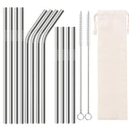 Reusable Stainless Steel Straws Set of 12 Extra Long 10.5 Inch with Cleaning Brushes - Metal Straws for Cold Drinks, Cocktails, Smoothies & Iced Coffee, Eco Friendly Drinking Straws