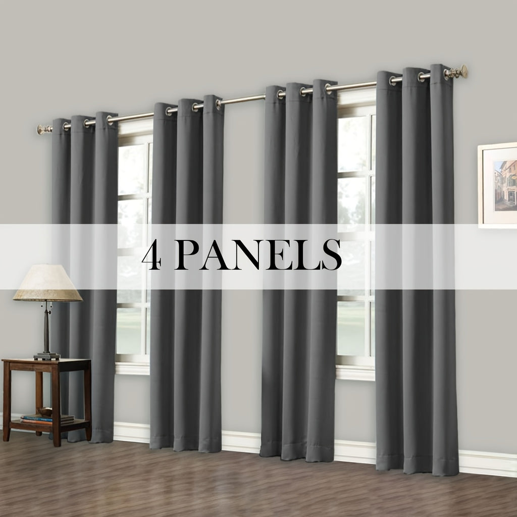 Room Darkening Blackout Curtains 4-Pack – Grommet Top Plain Weave Sun Blocking Drapes for Living Room & Bedroom, 9 Colors, 7 Size Options, Woven Polyester