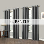 Room Darkening Blackout Curtains 4-Pack – Grommet Top Plain Weave Sun Blocking Drapes for Living Room & Bedroom, 9 Colors, 7 Size Options, Woven Polyester