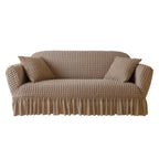 Seersucker Sofa Cover All-In-One Stretch Slipcover – Elastic Band Polyester Spandex Machine Washable Couch Protector for Armchair Loveseat 1 2 3 4 Seater Solid Color