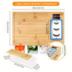 Bamboo Cutting Board with Food Container, Cheese Shredder & Juice Tank – All-in-One Wooden Carving Board for Vegetables, Meat & Cheese – Easy Grip Handle, Kitchen Prep Board