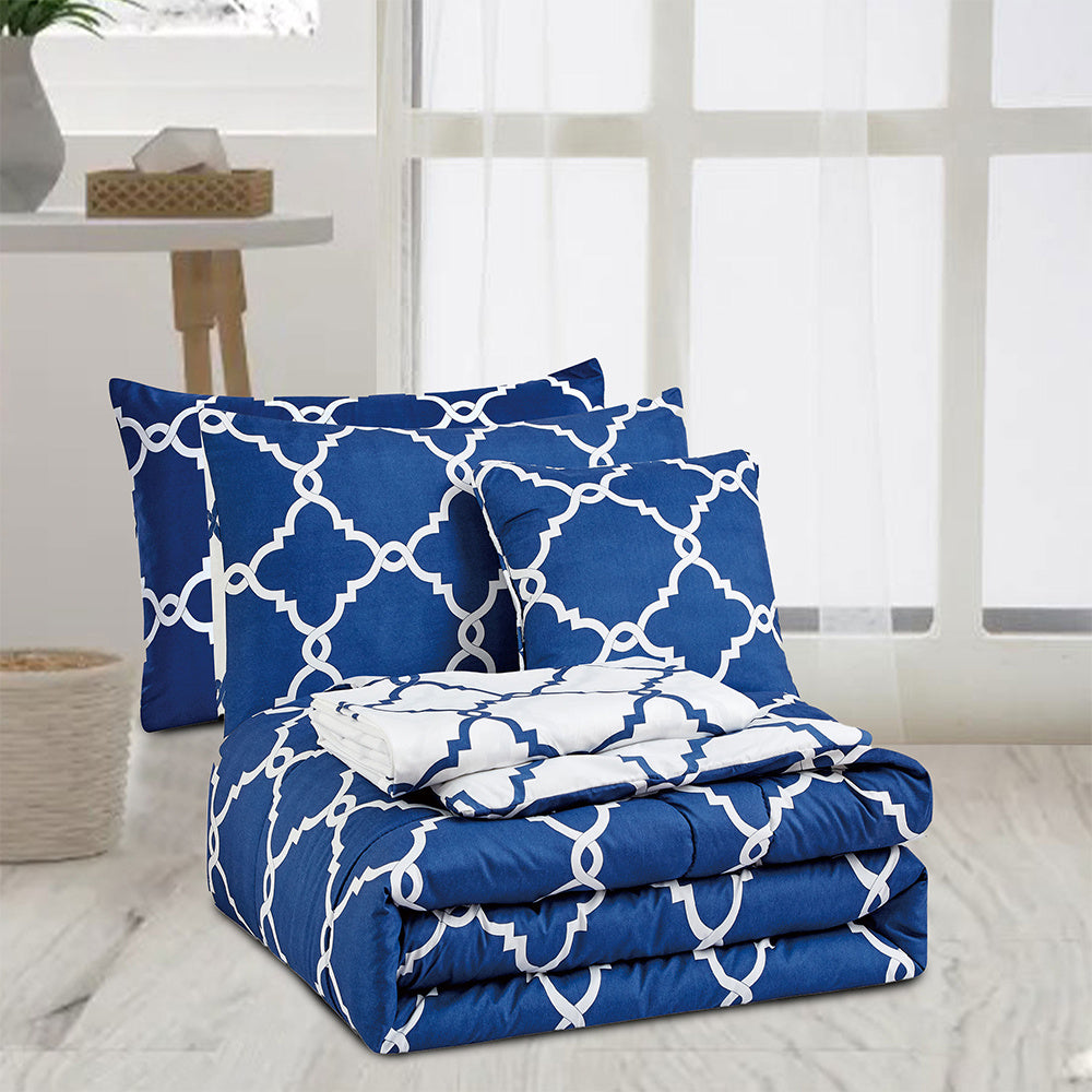 5-Piece Comforter Set – Reversible Quilted Down Alternative Bedding Set with Pillow Shams, Bed Skirt & Cushion | All Season | Twin, Queen, King