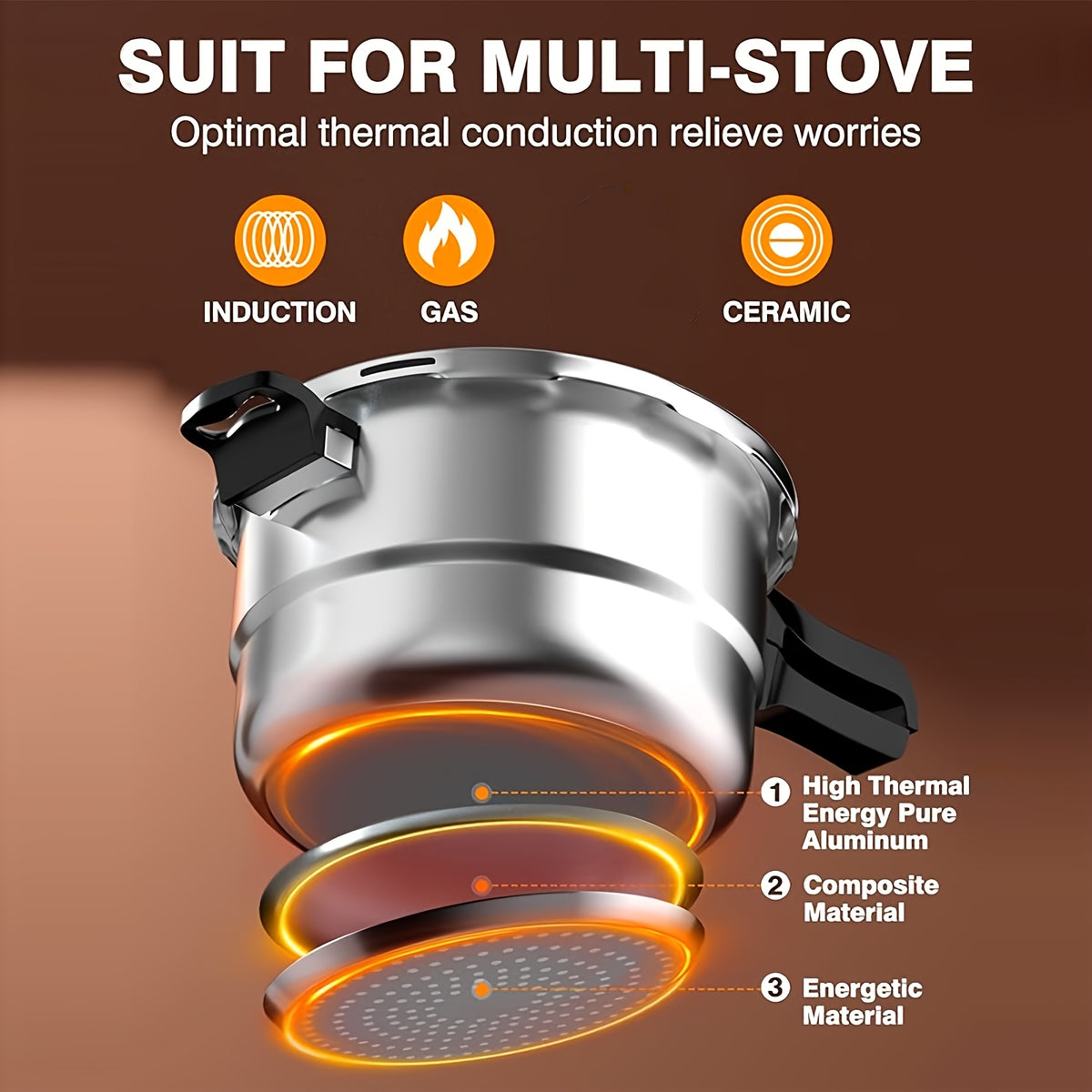 Stainless Steel Stovetop Pressure Cooker with Lid & Steamer Rack Multi-Function for Stewing Rice Sterilization Gas Stove Compatible Fast Safe Cooking