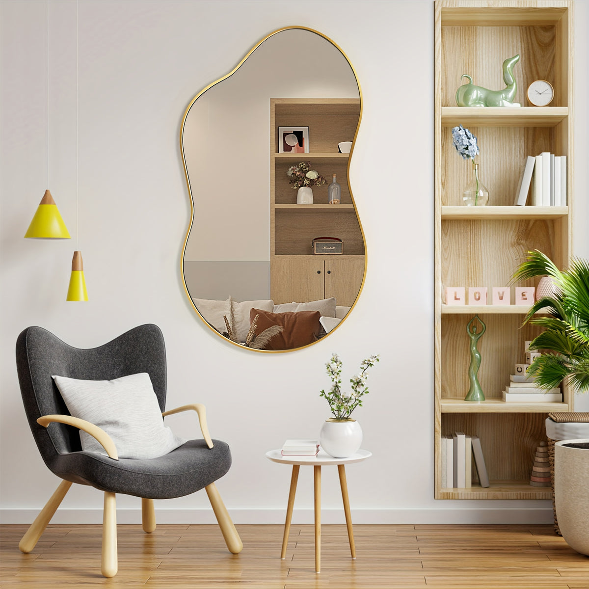 Irregular Wall Mirror Golden Asymmetrical Decorative Mirror Aviation Aluminum Alloy Frame for Bathroom Bedroom Living Room Entryway Cloakroom Modern Home Decor