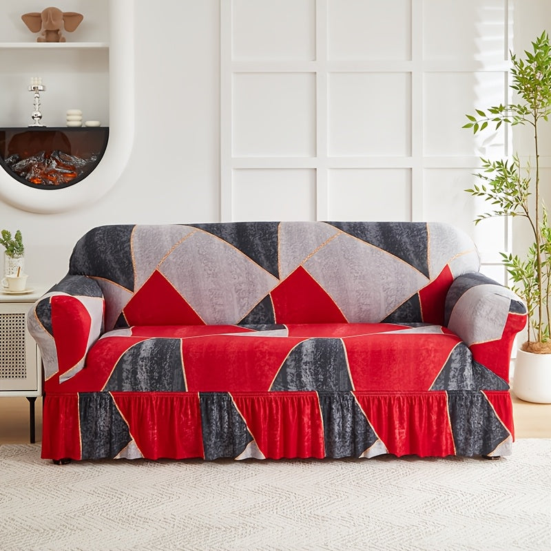 Sofa Cover Slipcover with Printed Skirt – Elastic Pet Anti-Dirt Protection for Living Room, 2/3/4-Seater & Single, All-Purpose Couch Cushion Cover Home Decor
