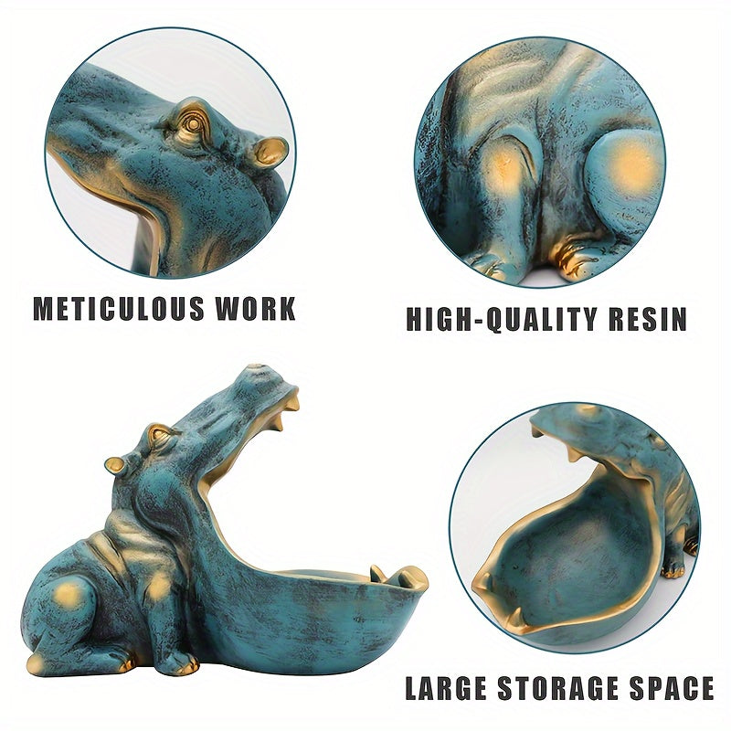 Hippo Statue Resin Figurine Big Mouth Candy Dish Key Bowl Sundries Container Hippopotamus Sculpture Table Decor Art Halloween Christmas Decoration Gift