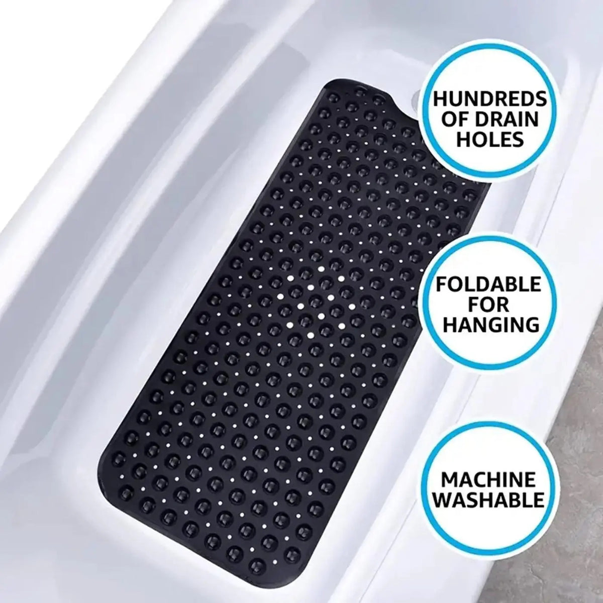 Foldable Non-Slip Shower Mat PVC Bathtub Mat with Suction Cups – 27.56x15.75 Inch, Compact & Easy to Store, Black Bathroom Safety Mat
