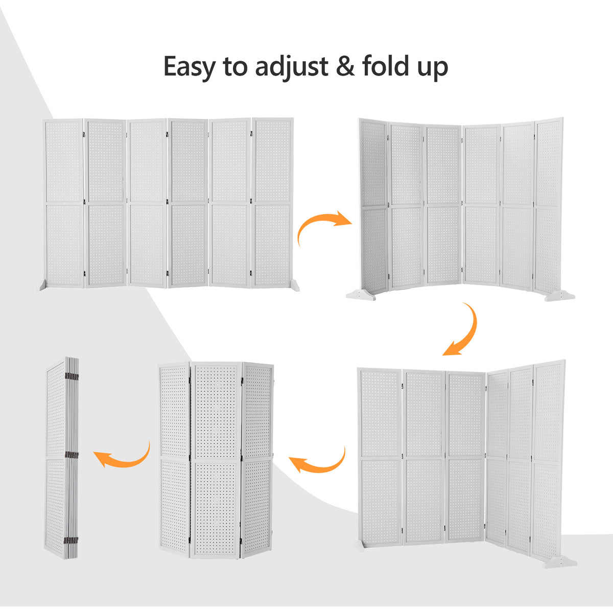 5 FT Freestanding Pegboard Room Divider | Wood Folding Privacy Screen & Display Board Organizer with Support Feet – White, Black, Natural, Grey | Craft Shows, Retail & Home