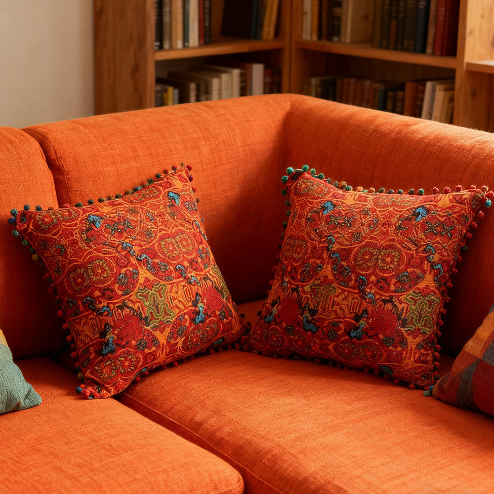 2-Pack Turkish Moroccan Throw Pillows with Inserts Reversible Floral Boho Decorative Pillow 18x18 Inch Polyester Square Cushion Zip Cover for Sofa Couch Bedroom Living Room 7 Colors