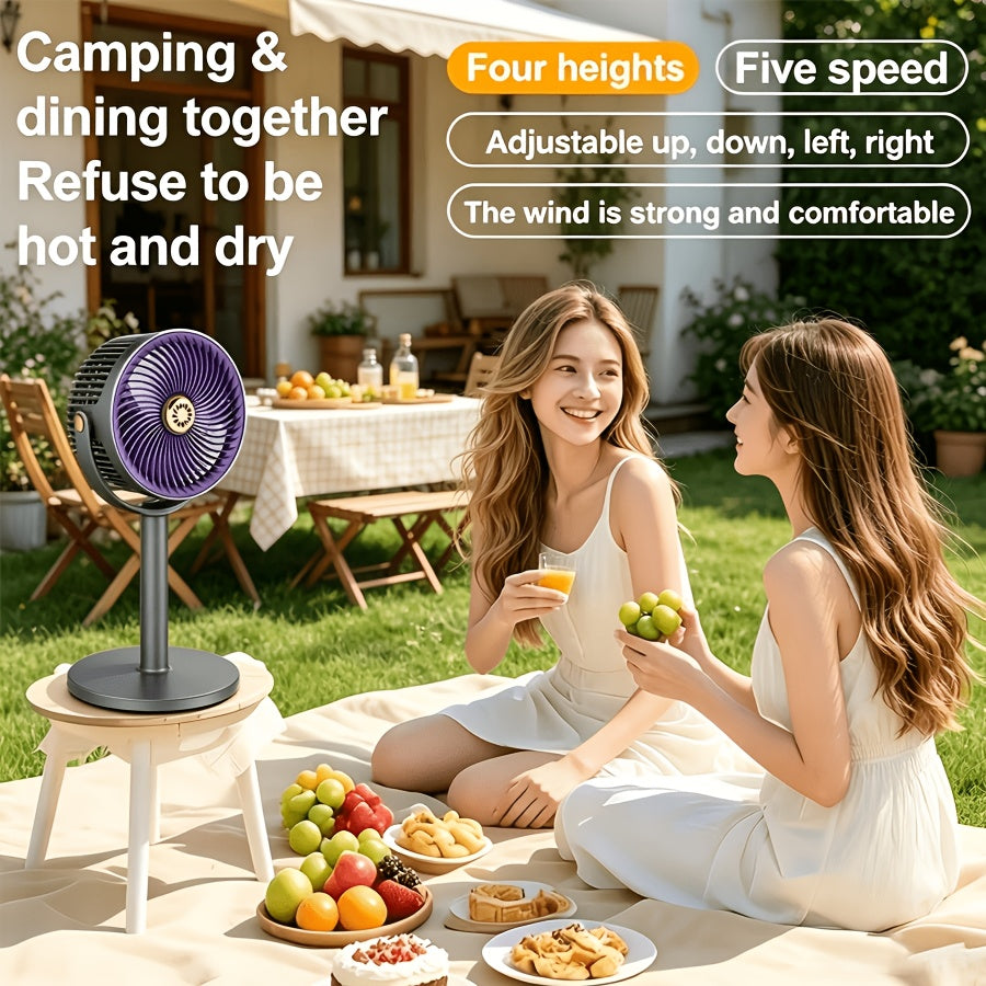 5-in-1 RV Ventilation USB Fan 4000mAh 5 Speed Settings Dual Head Type-C & USB Charging Port for Indoor Outdoor Bedroom Office Camping RV Personal Cooling