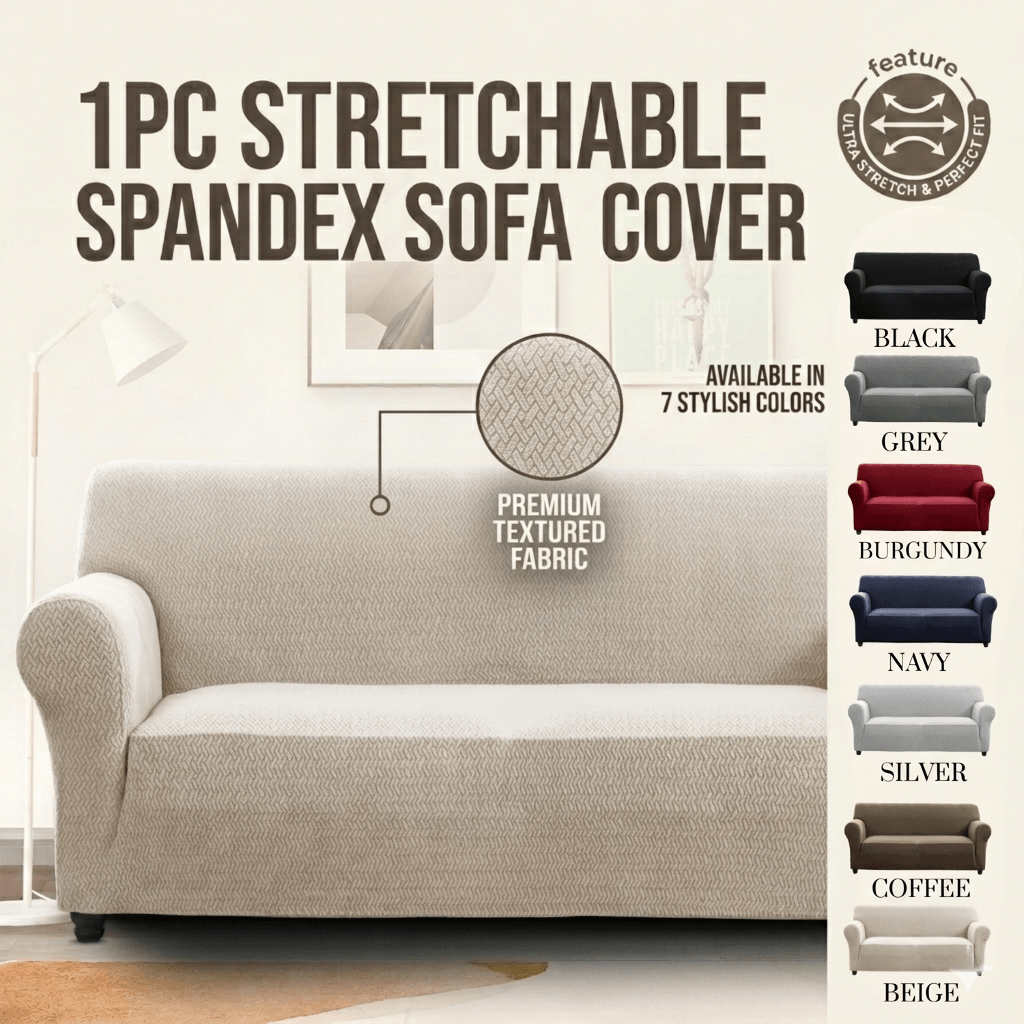 Elastic Stretch Sofa Cover Spandex – Non-Slip Couch Slipcover, Pet-Friendly, Machine Washable, All-Season, 7 Colors, 1/2/3 Seater, Living Room Bedroom Office Home Decor