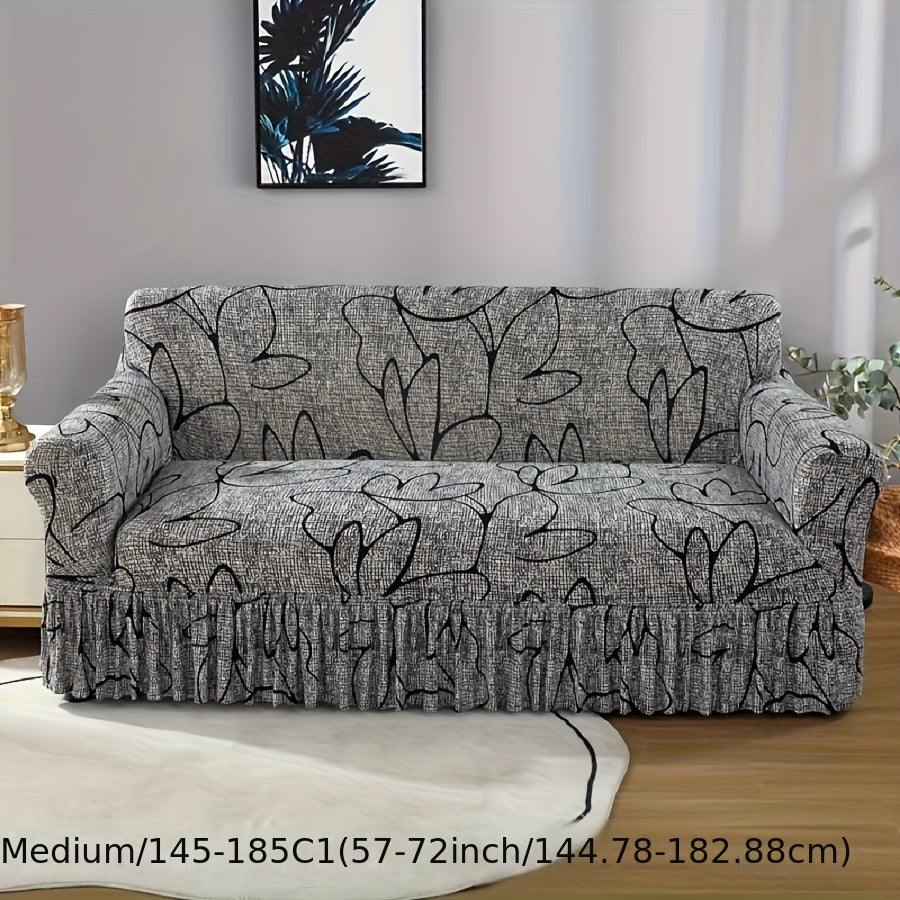 Elastic Sofa Cover with Printed Skirt - Universal Stretch Couch Slipcover Furniture Protector 2 3 4 Seater Living Room Bedroom Office All Seasons