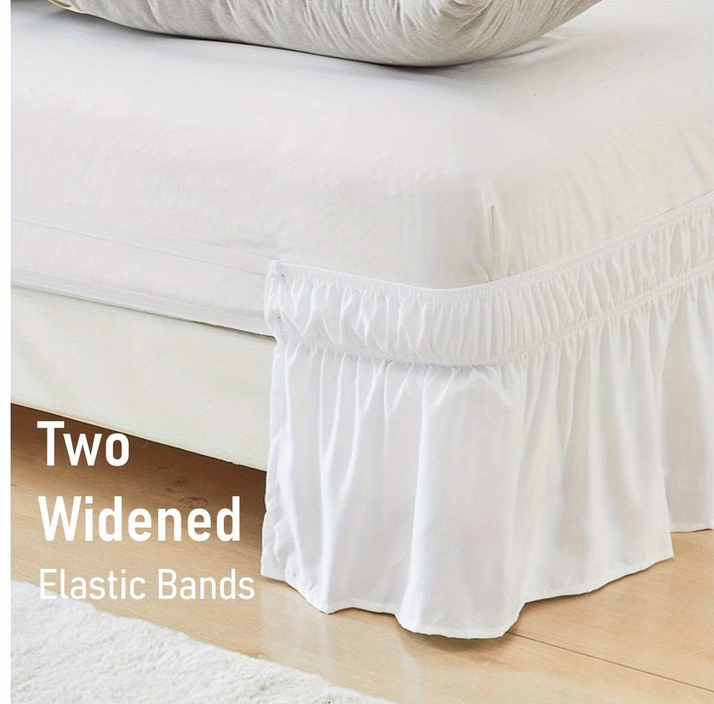 Elastic Wrap Around Bed Skirt No-Lift, 15 Inch Drop Microfiber Dust Ruffle, 30 Fade-Resistant Colors, Machine Washable, Twin Full Queen King Size