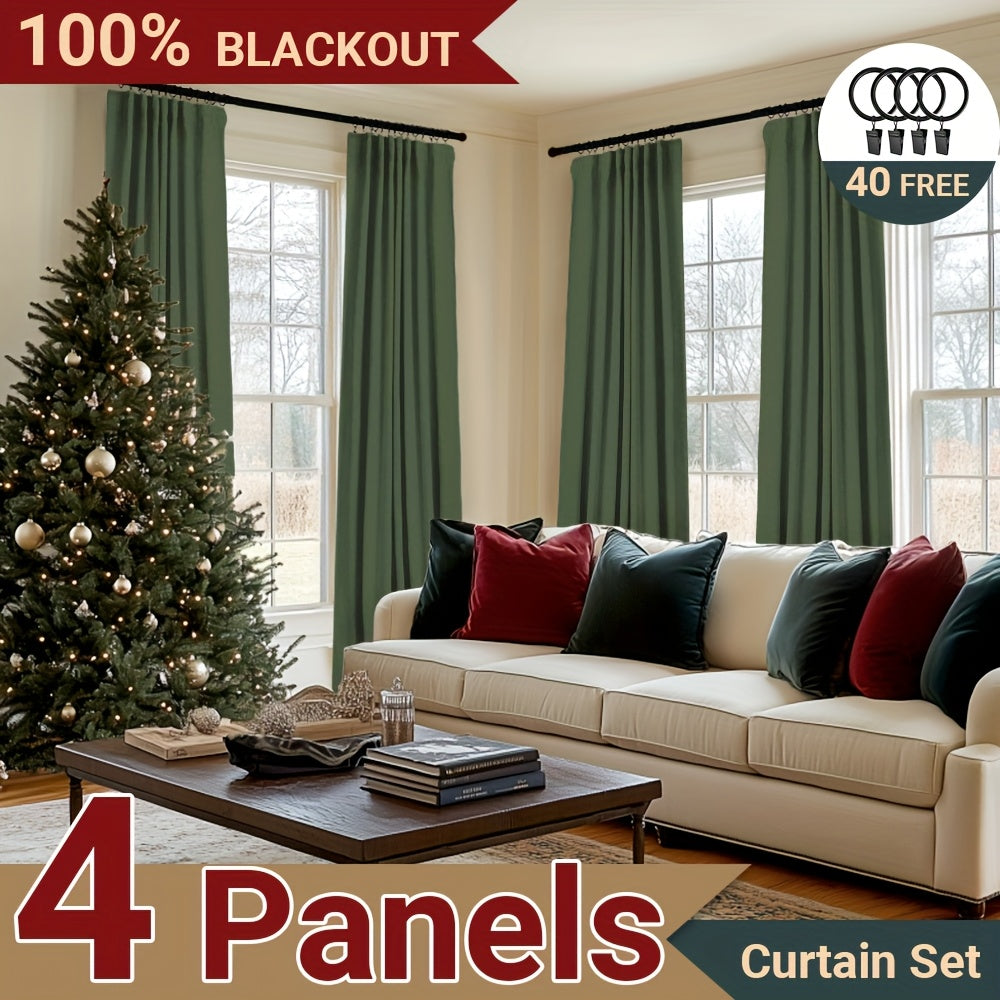 100% Blackout Faux Linen Curtains 4 Panels - Thermal Insulated Drapes with Clip Rings or Rod Pocket, Extra Wide 50" Panels for Bedroom Living Room, 10 Colors 4 Lengths