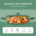 Enamel Cast Iron Dutch Oven 3QT with Lid – Shallow Wide Bottom, Double Handle, 4 Colors (Red, Blue, Green, Orange) | All Stove Types Compatible – Perfect for Cooking, Stewing & Braising