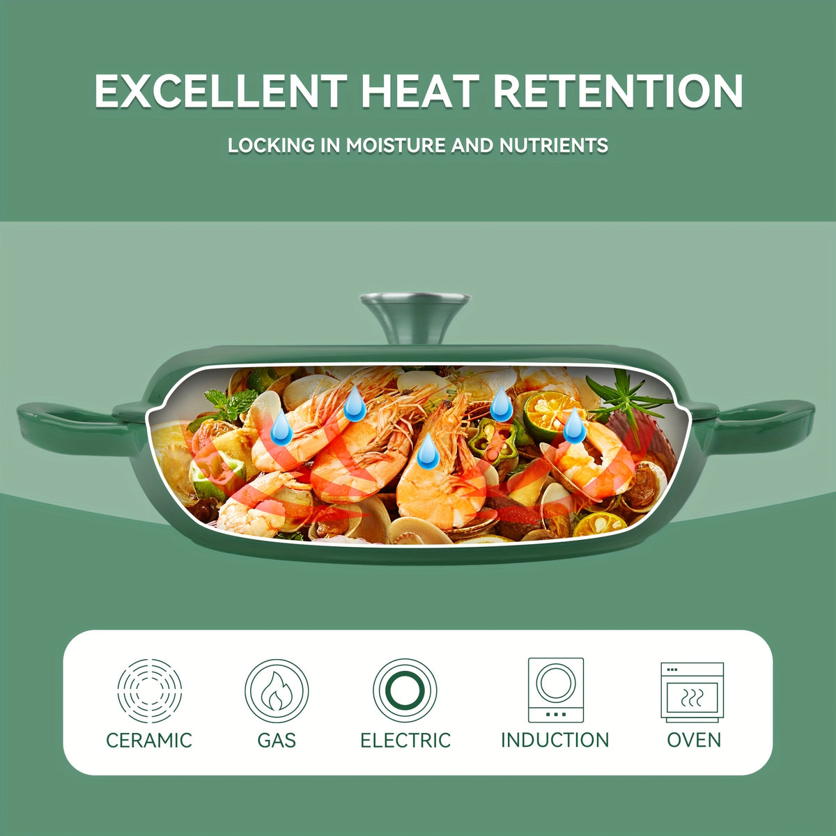 Enamel Cast Iron Dutch Oven 3QT with Lid – Shallow Wide Bottom, Double Handle, 4 Colors (Red, Blue, Green, Orange) | All Stove Types Compatible – Perfect for Cooking, Stewing & Braising