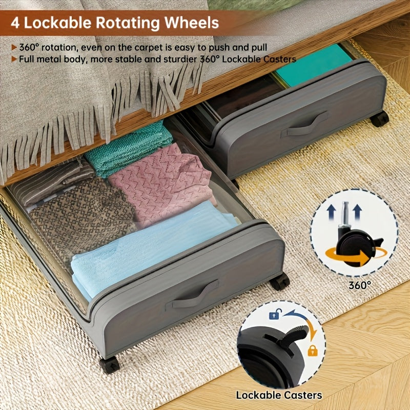Rolling Under Bed Storage with Wheels - Metal Drawer Organizer for Clothes, Blankets, Shoes & Bedding, 1pc or 2pcs, Gray & Black, Wheeled Storage Box