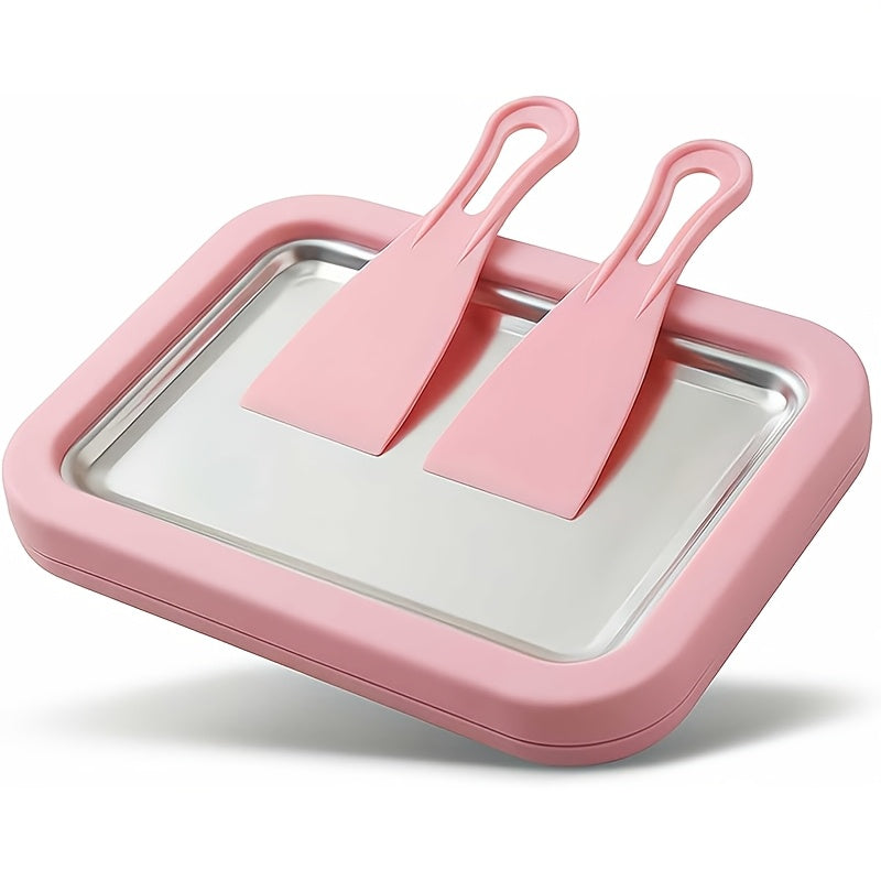 Portable Mini Ice Cream Roll Machine – Quick-Freeze Plate & Stainless Roll Maker for Homemade Frozen Yogurt & Ice Cream | Parties, Picnics & Home Use | Pink & White
