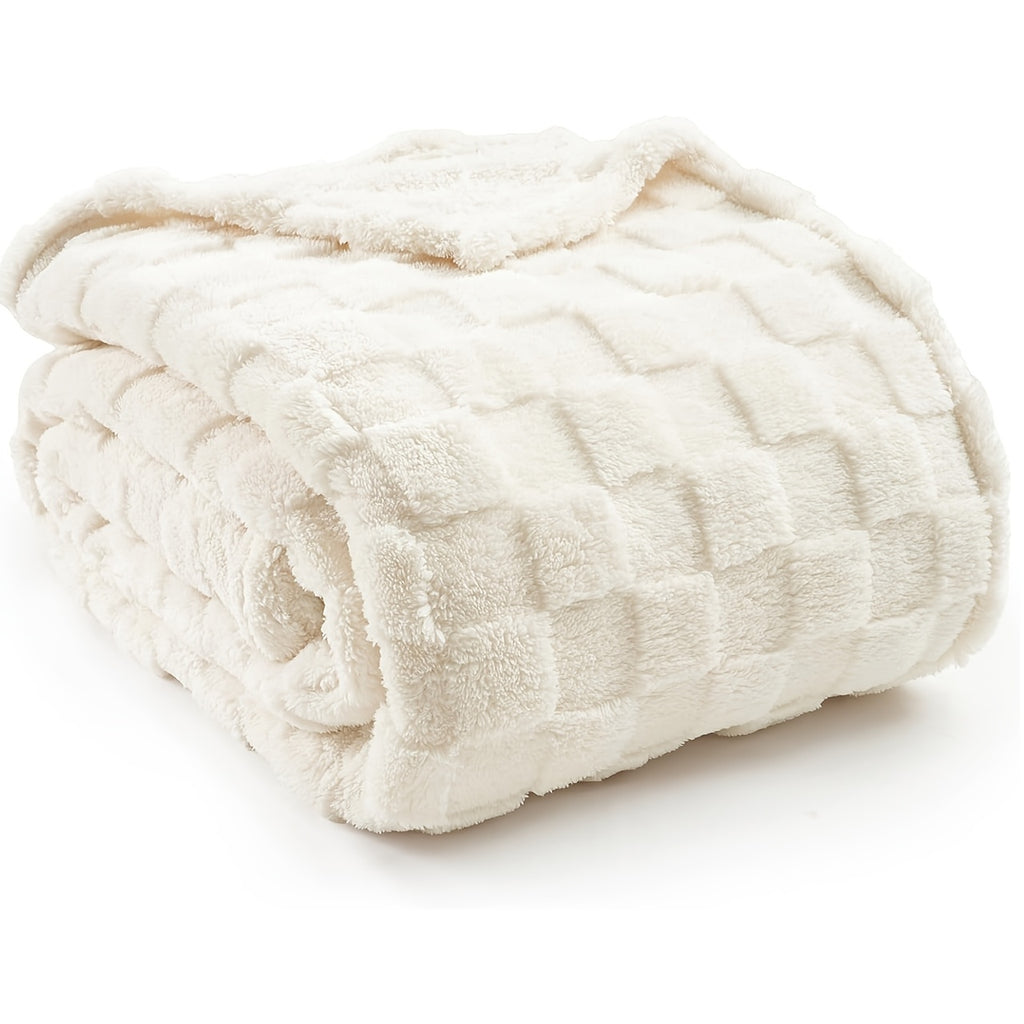 Checkered Fleece Throw Blanket Ultra Soft Cozy Shaggy Jacquard for Couch Bed Bedroom All Season Machine Washable Twin Full Queen