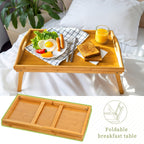 Bamboo Breakfast Tray with Folding Legs 19.5x12 Inch Lap Food Tray with Handle for Bed Sofa Eating Working Drawing Natural Black White Pack of 1 or 2