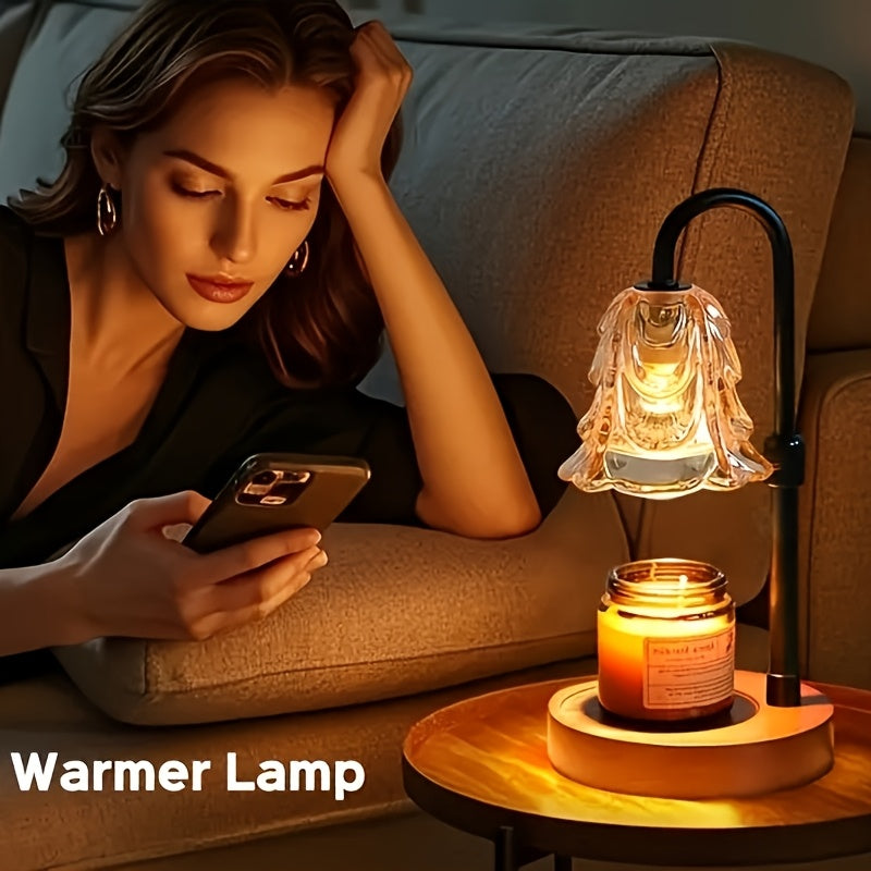 2/4-Pack Candle Warmer Lamp with Wooden Base & Glass Shade, Dimmable 12-Hour Timer, Height & Brightness Adjustable Wax Warmer for Jar Candles, Home Decor Gift for Wife, Mom & Friends (Bulb Not Included)