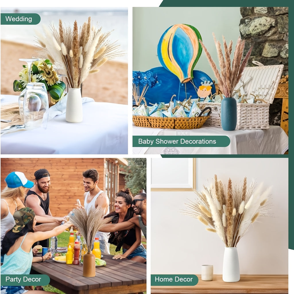 Bohemian Pampas Grass Arrangement 49pcs Dried Rattan Stems Bouquet | Boho Home Decor, Table Centerpiece, Event Decoration, Spring & Valentine's Day Floral Design