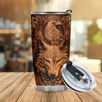 Viking Tumbler 20oz Insulated Stainless Steel - Wolf & Eagle Design Travel Cup with Straw & Lid, Durable Brown Tumbler for Car, Office & Camping, Viking Gift for Men & Women