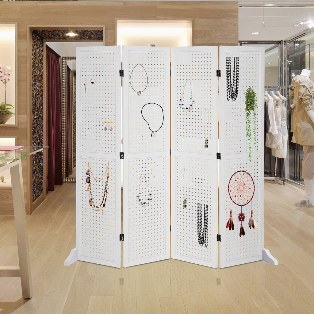 5 FT Freestanding Pegboard Room Divider | Wood Folding Privacy Screen & Display Board Organizer with Support Feet – White, Black, Natural, Grey | Craft Shows, Retail & Home