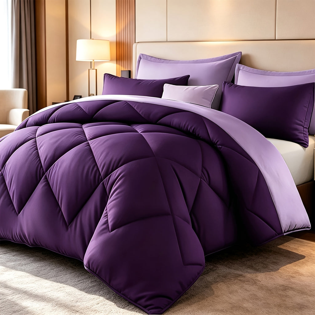 Diamond Pattern Quilt Set 2/3 Piece – Solid Color Lightweight Breathable Ultra-Fine Fiber Comforter with Pillowcases, Soft Easy Care Bedding for Bedroom & Guest Room