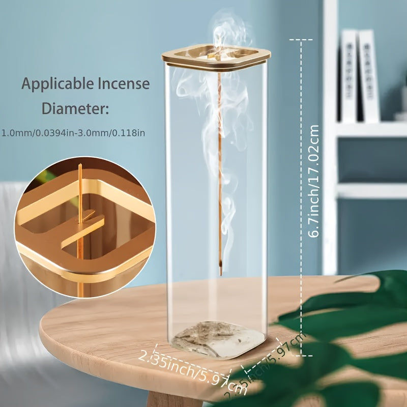 Glass Incense Holder with Sturdy Metal Base, Minimalist Incense Stick Holder for Meditation, Yoga & Spa, Elegant Home Decor Accent, Fits 0.1–0.4 Inch Sticks, Christmas Gift