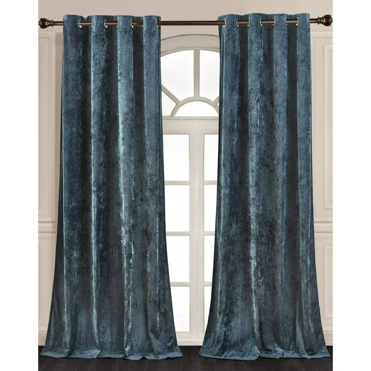 Luxury Distressed Crushed Velvet Curtains - 4-Piece Set (2 Panels + 2 Tiebacks), Grommet Top, Room Darkening | 10 Colors, 3 Sizes