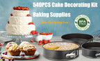 540PCS Cake Decorating Kit with 4 Springform Pans, Rotating Turntable & 55 Icing Tips – Complete Baking Supplies Set with Piping Bags, Fondant Tools & Cupcake Liners for Beginners